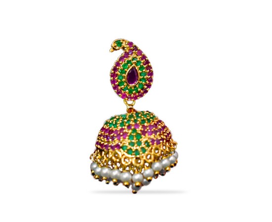 Jhumkas with Red and Green Stone