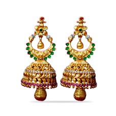 Jhumkas with red green and white stone