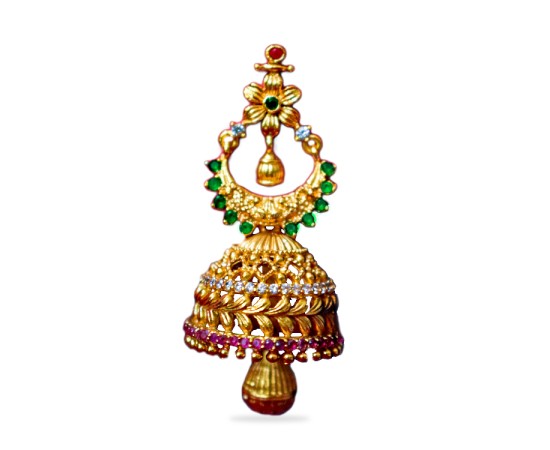 Jhumkas with red green and white stone