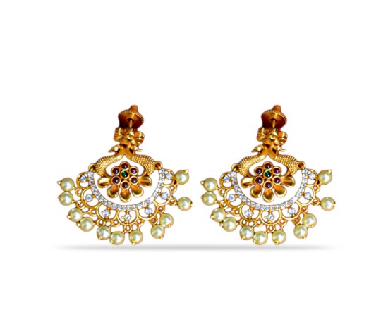 Jhumkas with white stone and pearls