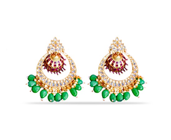  Drop Chandbali with Emerald and Ruby stone