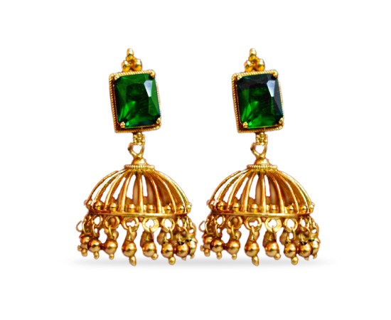 Jhumka with Green Stone