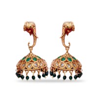 Jhumkas with Green pearls Elephant model