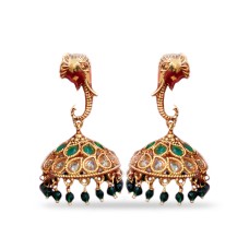 Jhumkas with Green pearls Elephant model