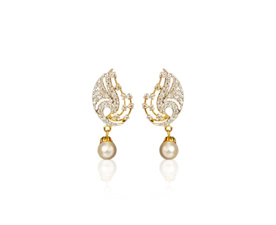 Drop with white stone and white pearls