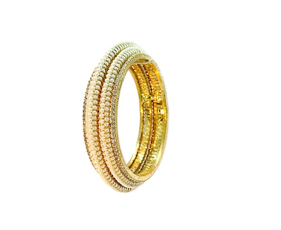 Gold Plated Pearl Bangles With White Stones