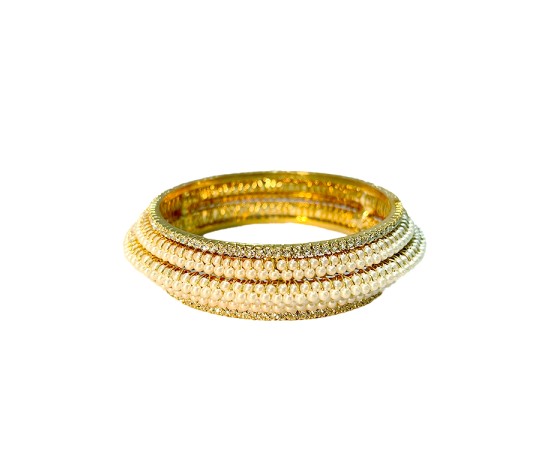 Gold Plated Pearl Bangles With White Stones