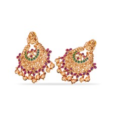 Chandbali with Red and Green Stone and beads