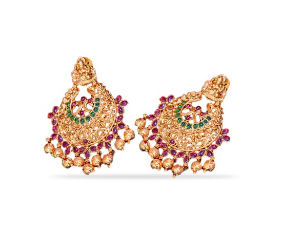 Chandbali with Red and Green Stone and beads