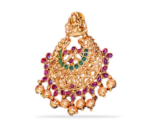 Chandbali with Red and Green Stone and beads