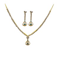 Gold Plated Necklace With Small Blue White Stones