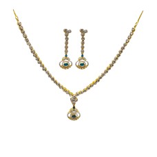 Gold Plated Necklace With Small Blue White Stones