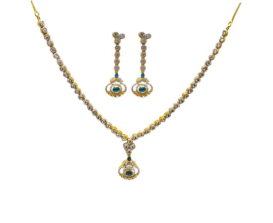 Gold Plated Necklace With Small Blue White Stones