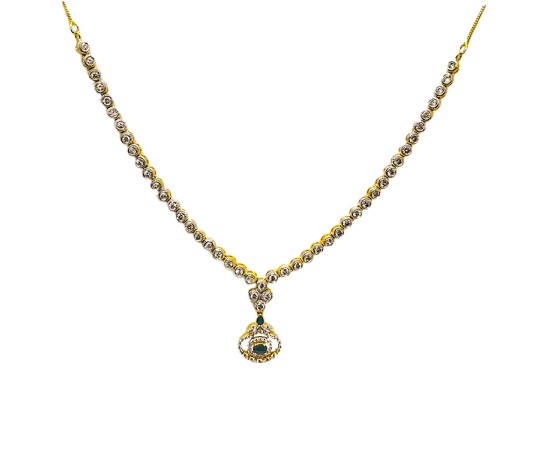Gold Plated Necklace With Small Blue White Stones