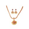 Gold Plated Necklace With Pink Stone And Pearls