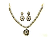 Gold Plated Necklace With White & Black Stones