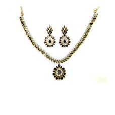 Gold Plated Necklace With White & Black Stones
