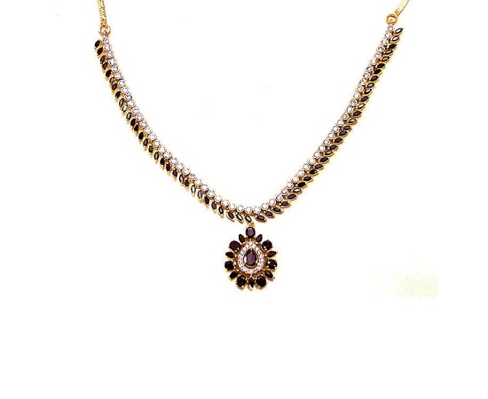 Gold Plated Necklace With White & Black Stones