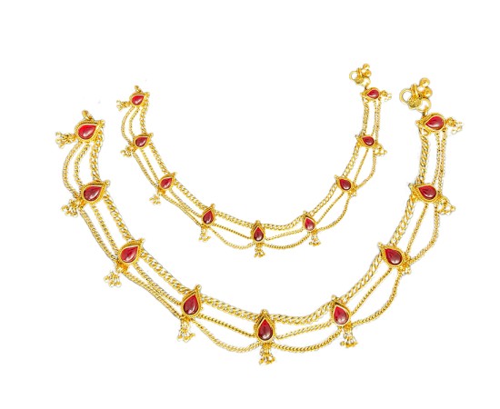 Gold plated with red stones anklet