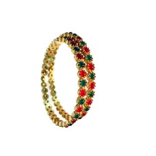 Gold Plated Kemp Bangles With Round Red And  Green Stones