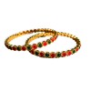 Gold Plated Kemp Bangles With Round Red And  Green Stones