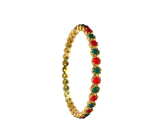 Gold Plated Kemp Bangles With Round Red And  Green Stones