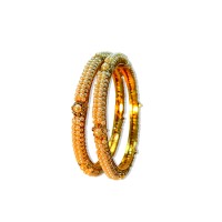 Gold Plated Pearl Bangles With White Stones