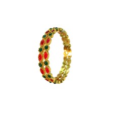 GOLD PLATED KEMP BANGLES WITH ROUND OVAL RED AND GREEN STONES