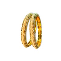 Gold Plated Pearl Bangles With White Stones