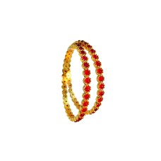 Gold Plated Kemp Bangles With Round Red Stones
