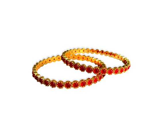 Gold Plated Kemp Bangles With Round Red Stones