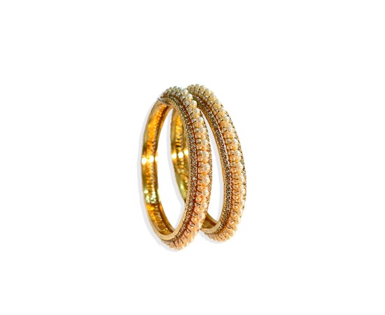Gold Plated Pearl Bangles With White Stones