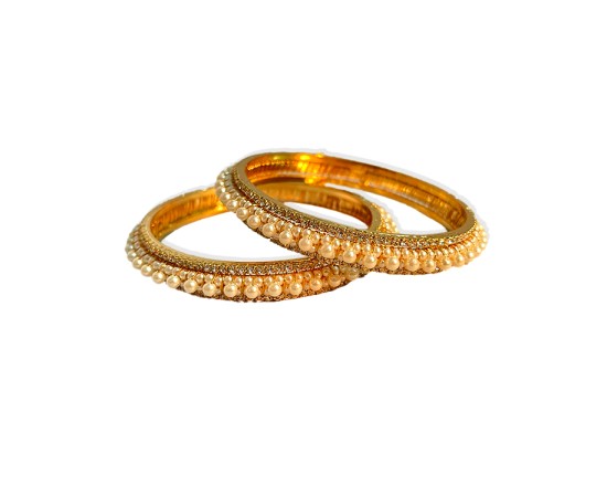 Gold Plated Pearl Bangles With White Stones