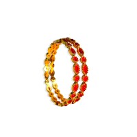 Gold Plated Kemp Bangles With Round Oval Red Stones