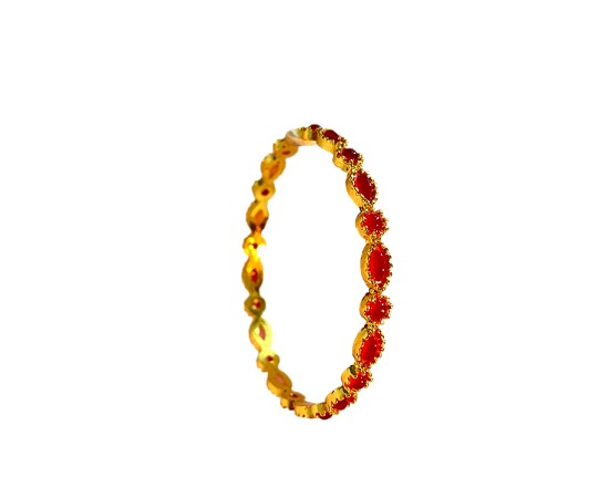 Gold Plated Kemp Bangles With Round Oval Red Stones