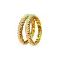 Gold Plated Pearl Bangles With White Stones
