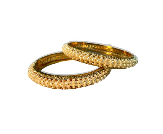 Gold Plated Pearl Bangles With White Stones