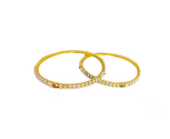gold plated with red stone white pears bangles
