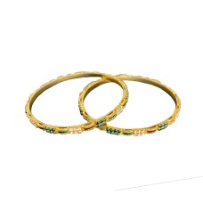 gold plated with green and white stone bangles
