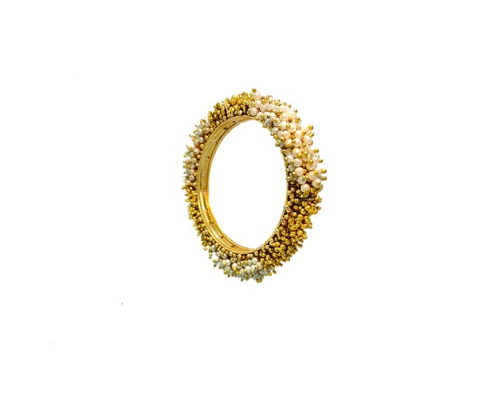 Gold Plated Bangles With Gold & White Beads