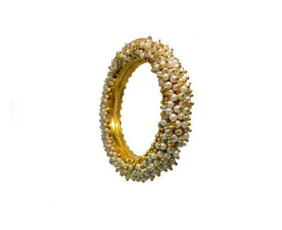 Gold Plated Bangles With White Pearls