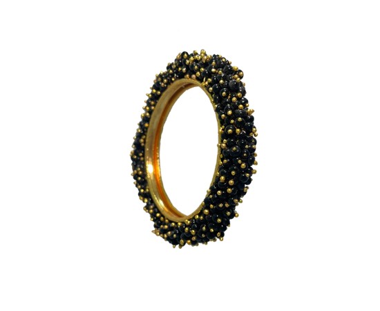 Gold Plated Bangles With Black Beads