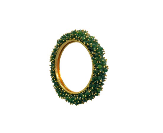 Gold Plated Bangles With Green Beads