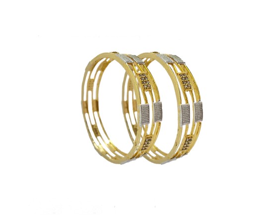 Gold Plated Bangles With Rectangle White Stones
