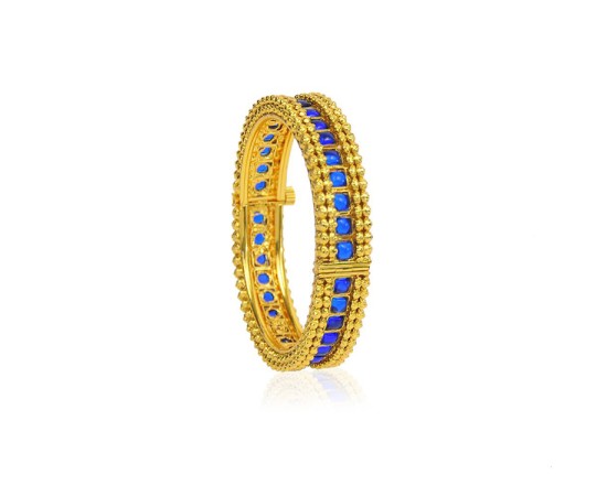 Gold Plated Bangle With Blue Stones