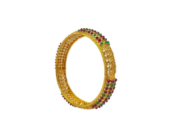 Gold Plated Bangles With Green & Red Stones