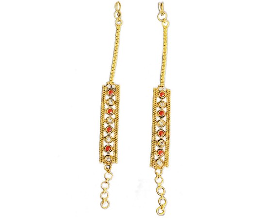 Gold plated with red and white stone ear chain