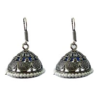 Oxidised Jhumkas with white pearls