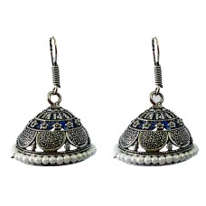 Oxidised Jhumkas with white pearls