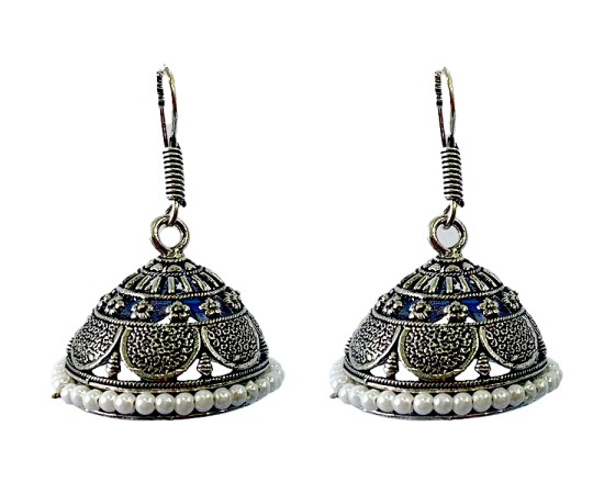 Oxidised Jhumkas with white pearls